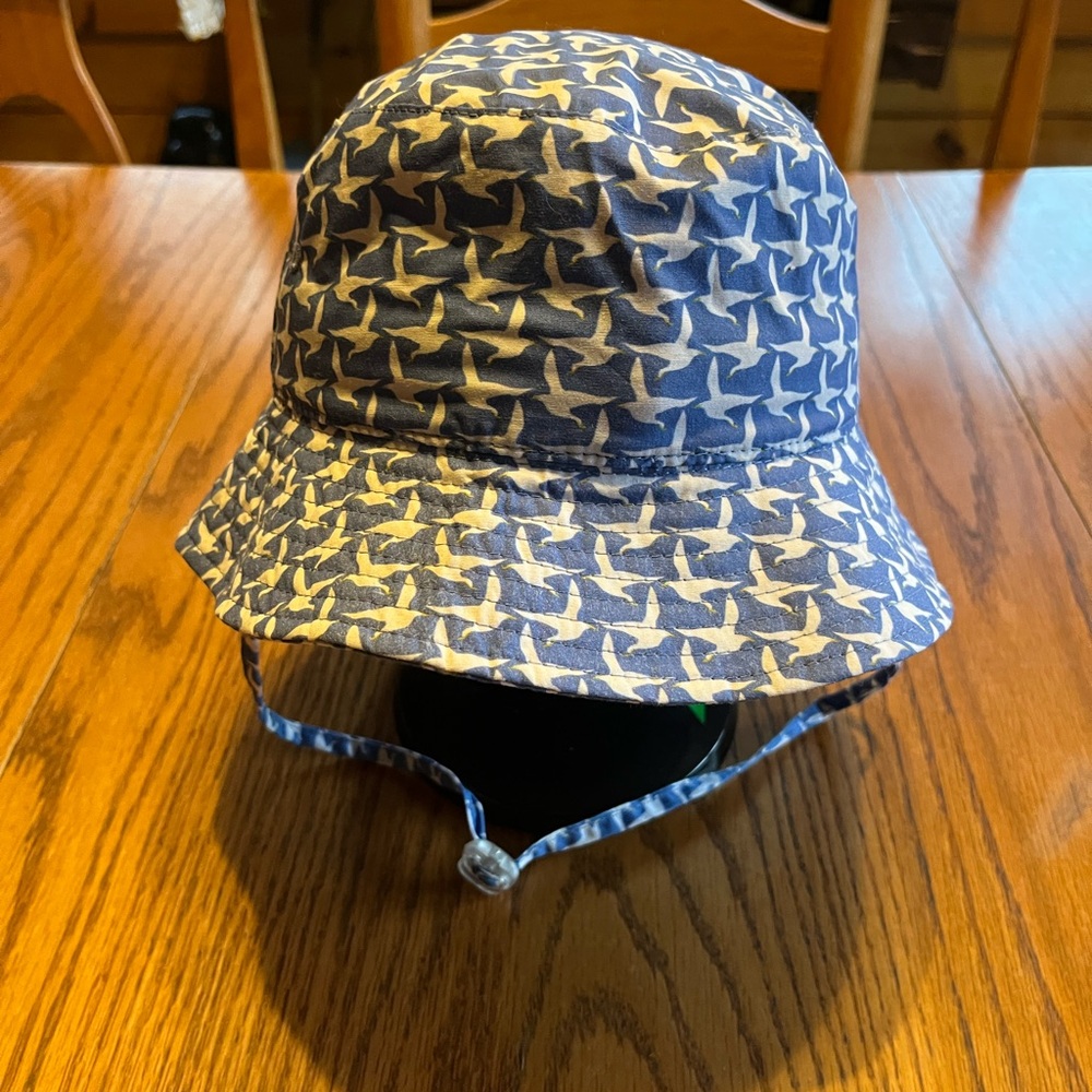 Seagulls Print Blue and White Kids Bucket Hat with adjustable strap